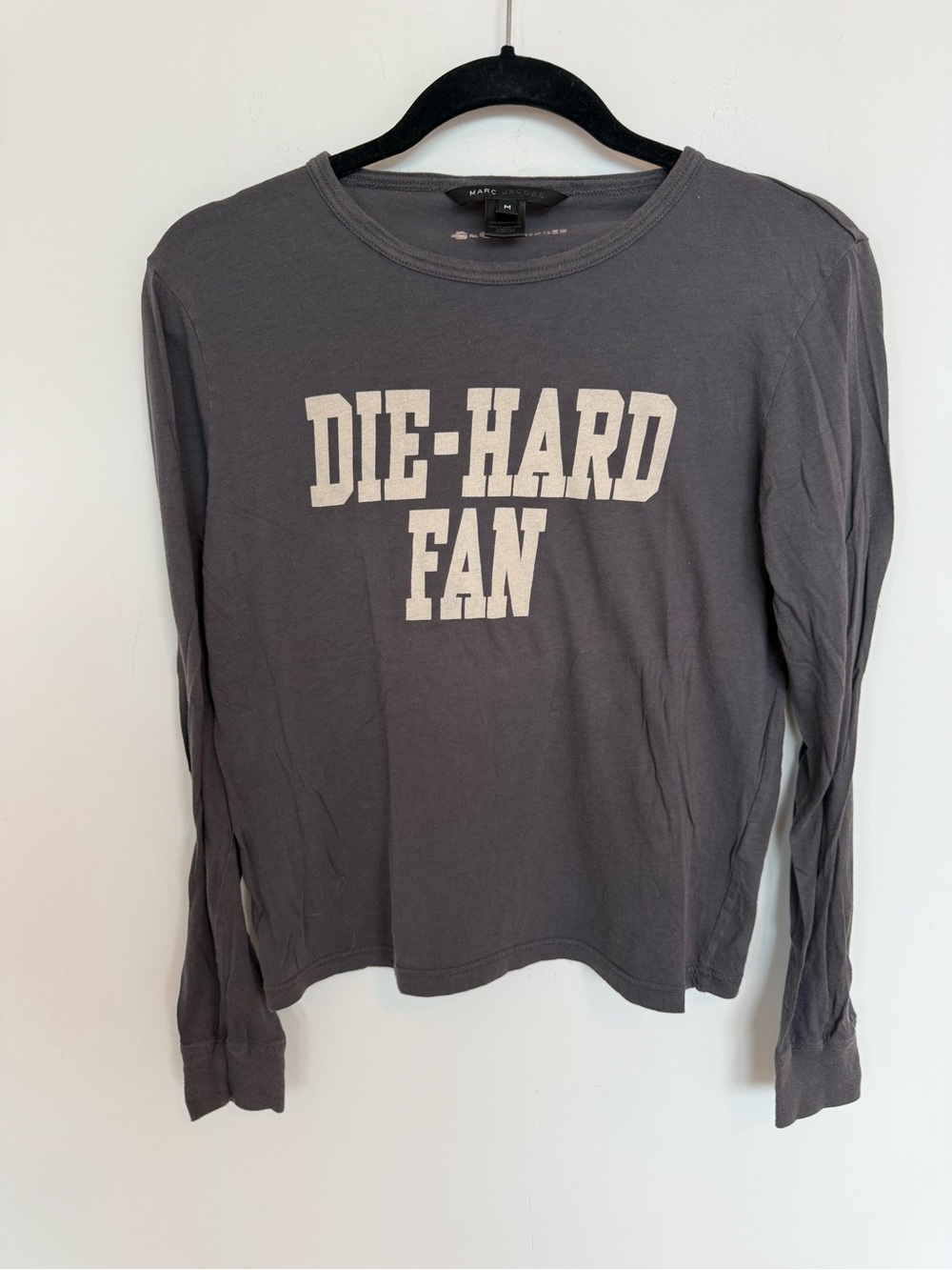 Marc Jacobs Vintage Dark Gray Long Sleeve 'DIE-HARD FAN' Shirt size M